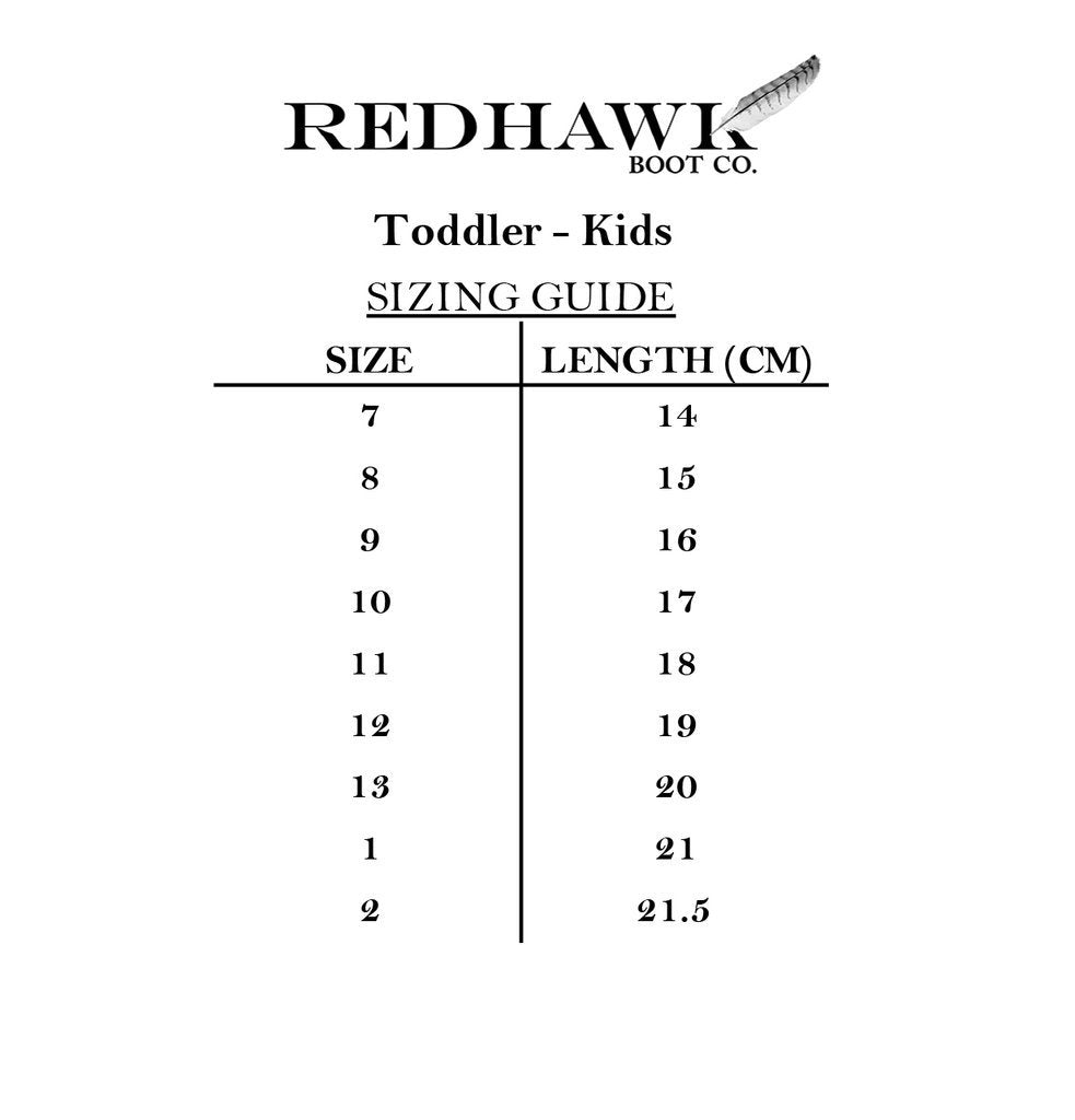 Redhawk Toddler-Kids Boot Sizing Chart