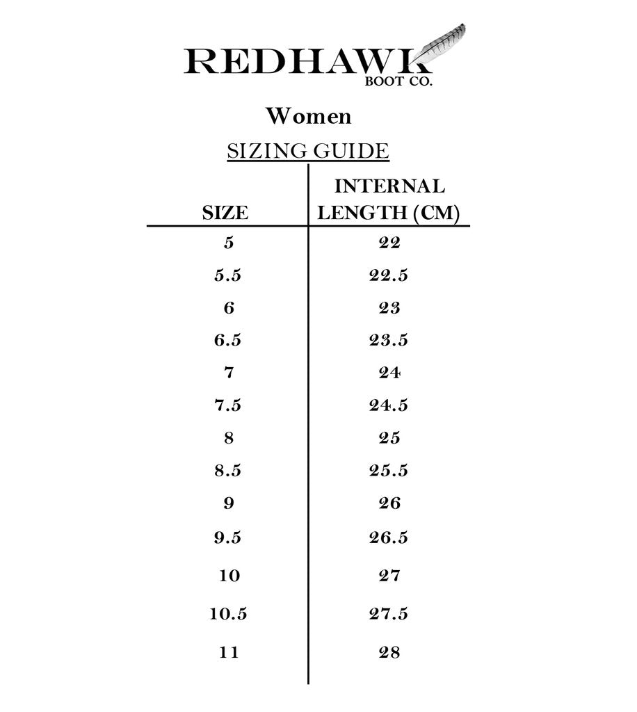 Redhawk Women's Boot Sizing Chart